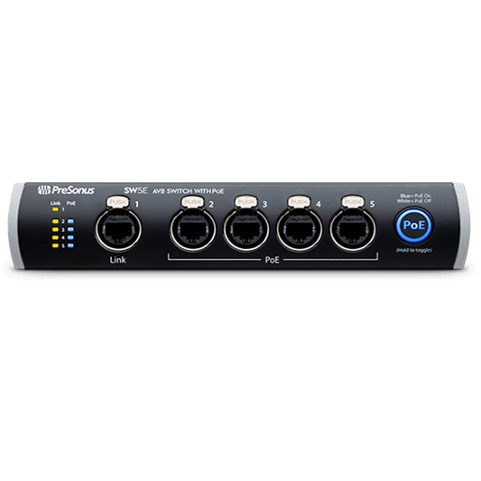 PreSonus SW5E 5-port Audio Video Bridging Switch Network Connection (AVB) with PoE