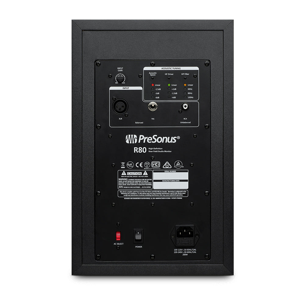 PreSonus R80 8" Professional Powered AMT Studio Monitor Speaker Cabinet Pair with Ribbon Tweeter (R 80)