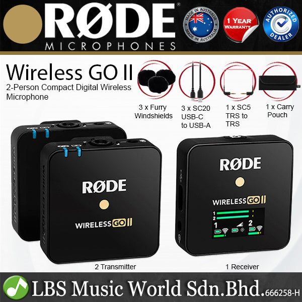 Rode Wireless GO II Dual Channel Compact Digital Wireless Microphone System with Built In Mic Rechargeable Battery