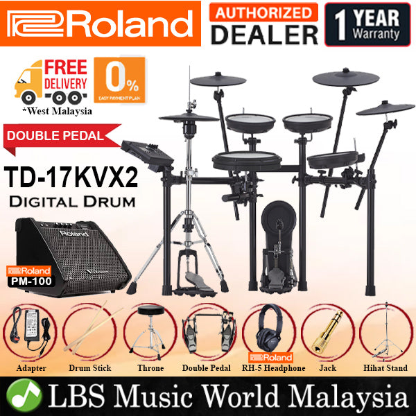 Roland TD-17KVX2 Digital V-Drums Electronic V Drum Package with PM-100 Monitor Speaker Amplifier (TD17KVX2 TD17KVX PM100)