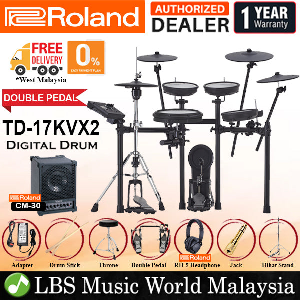 Roland TD-17KVX2 Digital V-Drums Electronic V Drum Set Package (TD17KV2 TD-17KV TD17KV 17KV2)