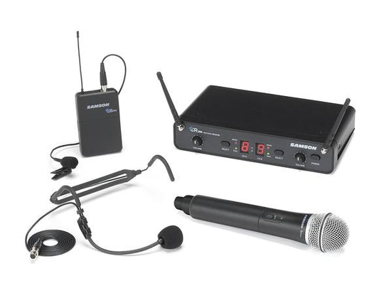 Samson Concert 288 All In One Dual Channel UHF Wireless System with Handheld Microphone and Bodypack Transmitter Including LM5 Lavalier and HS5 Headset Microphone (CR 288)