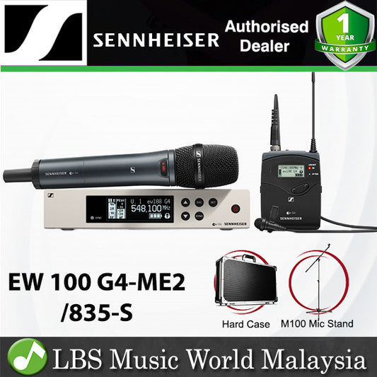 Sennheiser EW 100 G4-ME2/835-S Combo Wireless Handheld and Lavalier Microphone System with Case and Mic Stand