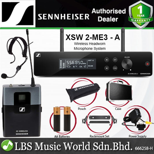 Sennheiser XSW 2-ME3 Wireless Microphone System with ME 3 Headworn Mic, SK-XSW Bodypack Transmitter and EM-XSW 2 Receiver (XSW2ME3)