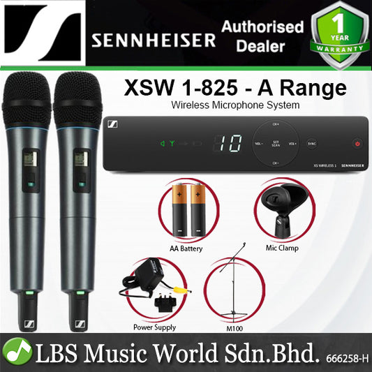 Sennheiser XSW 1-825 Dual Wireless Handheld Microphone System with 2 SKM 825-XSW Mic Transmitters and EM-XSW 1 Receiver (XSW1825)