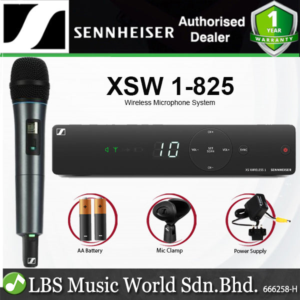 Sennheiser XSW 1-825 Wireless Microphone System with SKM 825-XSW Handheld Mic Transmitter, and EM-XSW 1 Receiver (XSW1825)