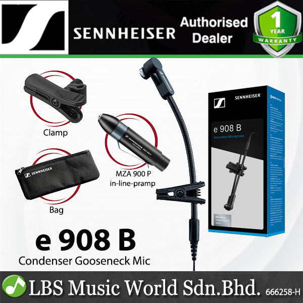 Sennheiser e 908 B Small Diaphragm Condenser Mic Gooseneck Clip On Microphone for Brass Instruments with Bag (e908B)