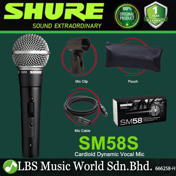 Shure SM58S Handheld Vocal Microphone with On/Off Switch Mic Clamp Pouch (SM58S SM58 S)