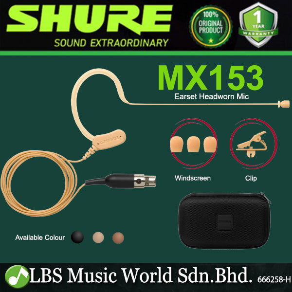 Shure MX153 Omnidirectional Mic Over Ear Earset Headworn Microphone