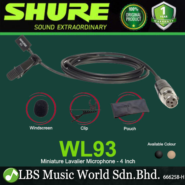 Shure WL93 Omnidirectional Condenser Mic Miniature Lavalier
