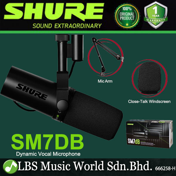 Shure SM7dB Cardioid Dynamic Vocal Microphone With Built In Active Preamp Podcast Mic (SM7 dB)