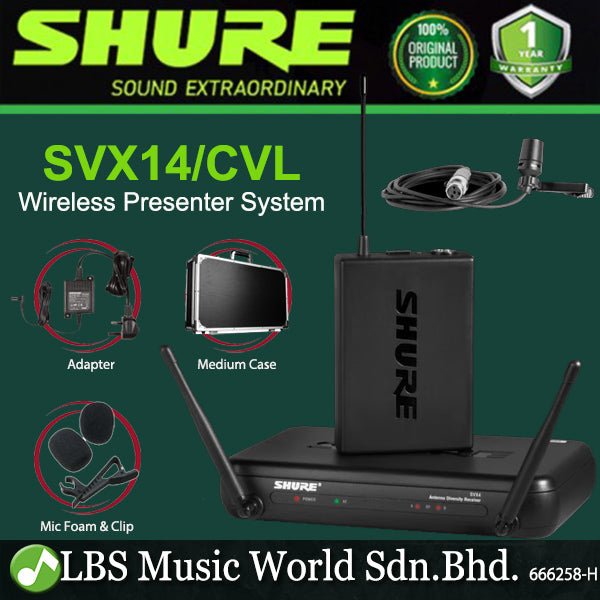 Shure SVX14/CVL Wireless Presenter Mic System with SVX4 Receiver, SVX1 Bodypack Transmitter and Centraverse Lavalier Condenser Microphone (SVX14 CVL)
