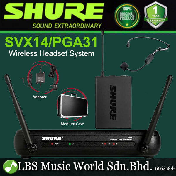 Shure SVX14/PGA31 Wireless Headset Mic System with SVX4 Receiver, Bodypack Transmitter and PGA31 Microphone (SVX14 PGA31)