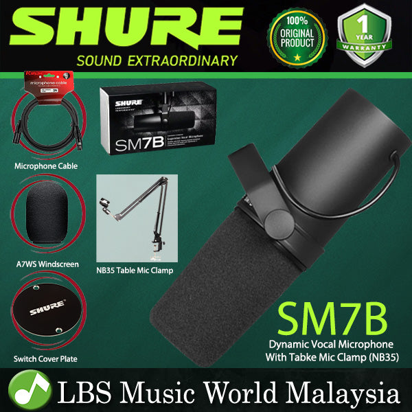 Shure SM7B Cardioid Dynamic Vocal Microphone with XRL Output and Mic Cable