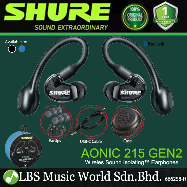 Shure AONIC 215 GEN 2 In Ear Monitor Earbuds True Wireless Sound