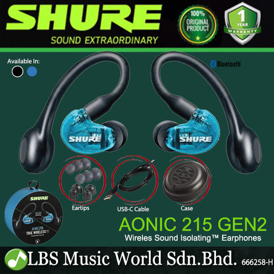 Shure AONIC 215 GEN 2 In Ear Monitor Earbuds True Wireless Sound Isolating Earphones with Bluetooth