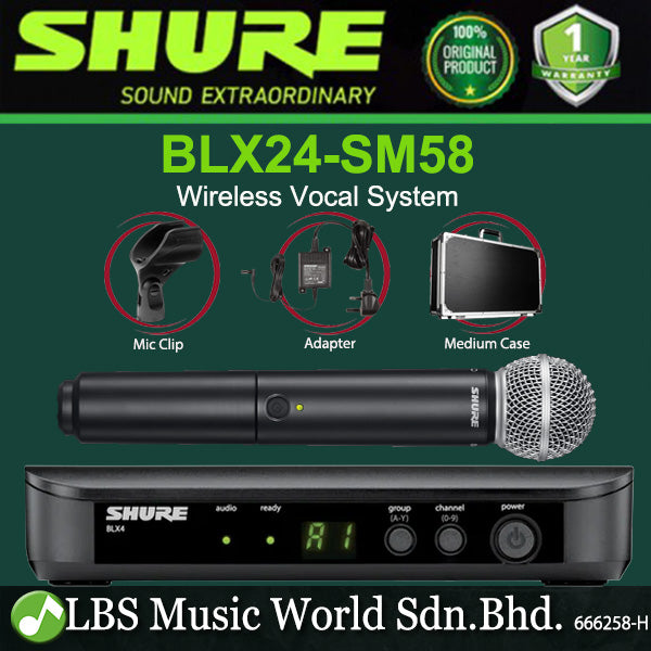 Shure BLX24/SM58 Wireless Handheld Microphone Vocal System with BLX4 Receiver and BLX2/SM58 handheld Mic (BLX24 SM58)