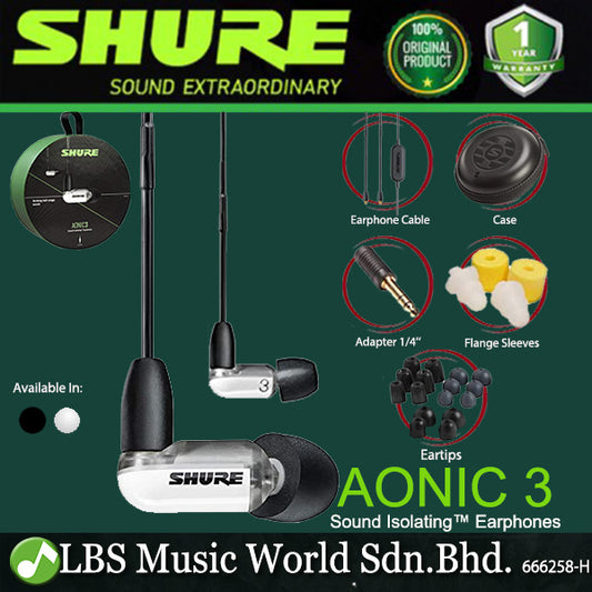 Shure AONIC 3 In Ear Sound Monitor Isolating Earphones Wired Detachable Cable with Case