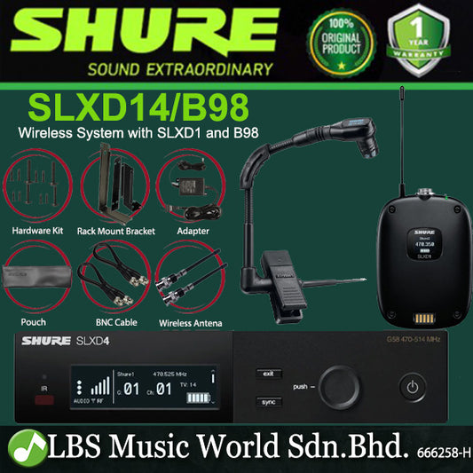 Shure SLXD14/B98 Wireless Mic System with SLXD1 Bodypack Transmitter and Beta 98H/C Miniature Instrument Microphone (SLXD14 Beta 98)