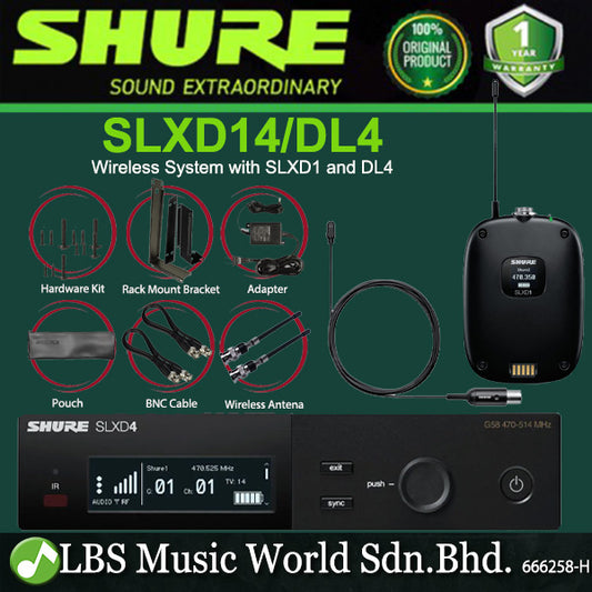 Shure SLXD14/DL4B Wireless Mic System with SLXD1 Bodypack Transmitter and DL4 Lavalier Microphone (SLXD14 DL4B)