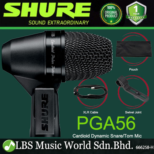 Shure PGA56 Cardioid Dynamic Drum Microphone with Mic Pouch