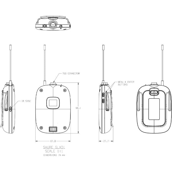 Shure SLXD1 Digital Wireless Single Bodypack Mic Transmitter with On/Off Switch for Lavalier Microphone
