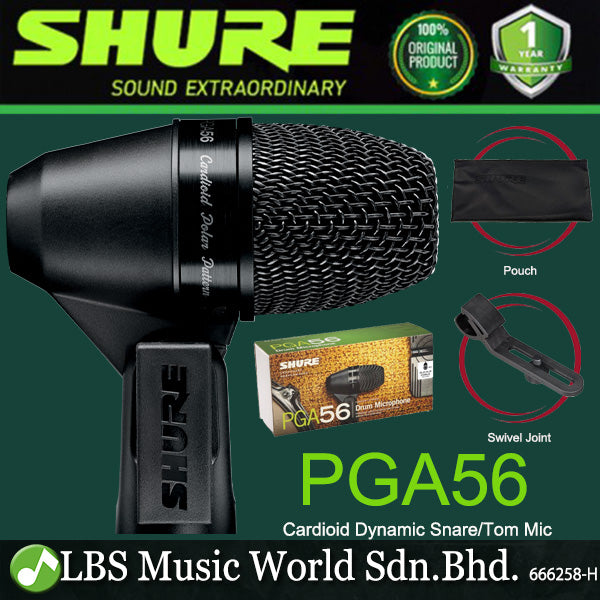 Shure PGA56 Cardioid Dynamic Drum Microphone with Mic Pouch