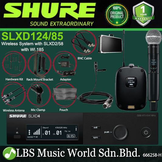 Shure SLXD124/85 Wireless Mic System with SLXD2/58 Handheld Mic SLXD1 Bodypack Transmitter and WL185 Microphone (SLXD124 SM85)