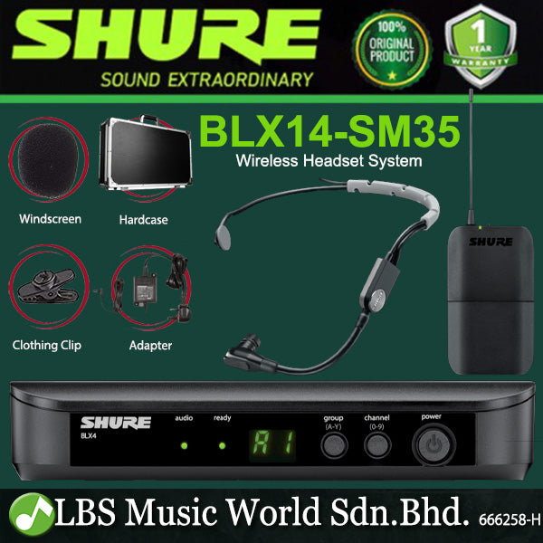 Shure BLX14/SM35 Wireless Headset Cardioid Condenser Microphone System for Performance (BLX14SM35 BLX14 SM35)
