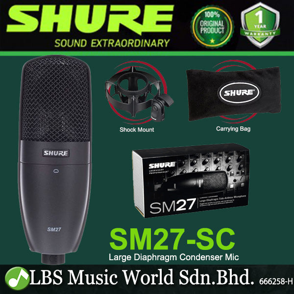 Shure SM27 Large Diaphragm Cardioid Condenser Microphone for Studio or Stage Mic