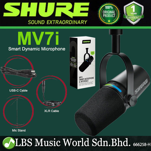 Shure MV7i Smart Dynamic Microphone USB Mic with Built in Audio Interface