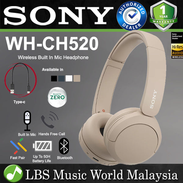 Sony WH-CH520 Wireless Bluetooth Headphone with Built In Microphone (WH CH520)