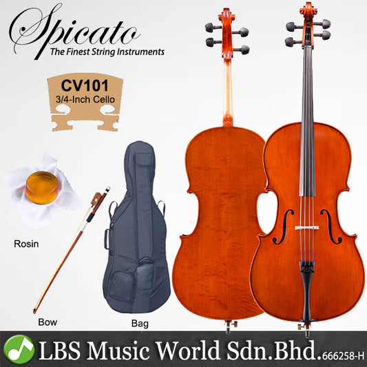 Spicato Italy Cello CV101 Intermediate Cello With Bag Bow Rosin (1/2 1/8 1/4 3/4 4/4)