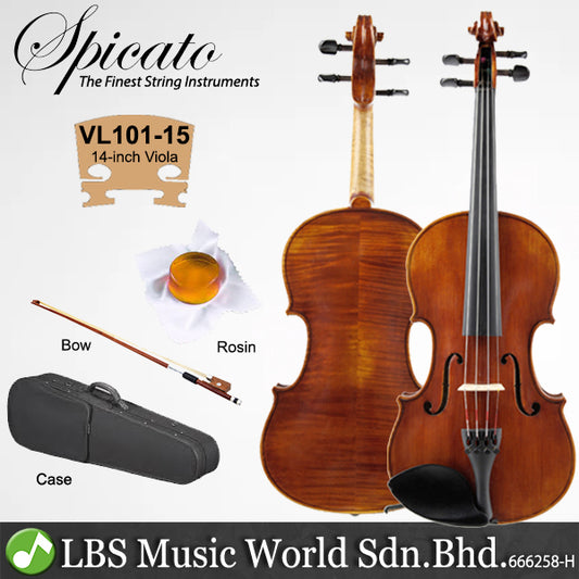 Spicato Italy Viola VL-101 Intermediate Viola Bundle With Carrying Bag Bow Rosin (14Inch 15Inch)