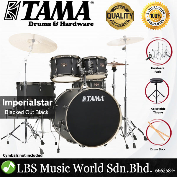 Tama Imperialstar IE52KH6W 5 Piece Drum Set with Drumsticks and Throne - 22 Inch Bass Drum (Imperial Star)