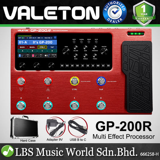 Valeton GP-200R Multi Effects Processor Pedal for Electric Guitar and Bass - Red (GP200R GP200 R)