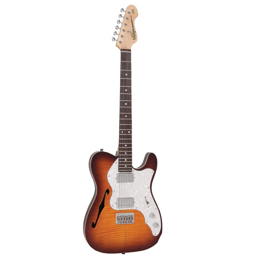 Vintage V72HFTB Custom Spec Alder Body with HH Products Hardtail Electric Guitar - Flame Tobacco Burst (V72H FTB)