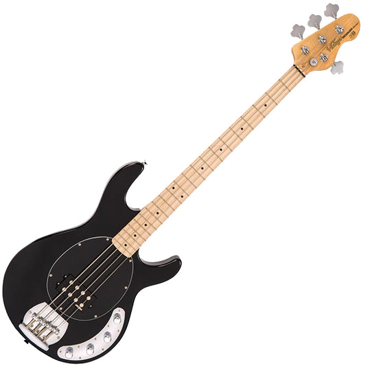 Vintage V964BLK Reissued Series Eastern Poplar Body Bolt On 4 String Active Pickup Electric Bass Guitar Gloss Black (V964 BLK)