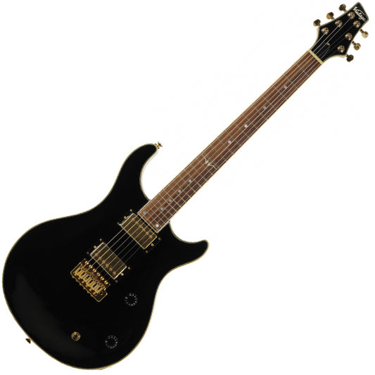 Vintage VRS100C Rock Series Eastern Poplar Body Neck Thru HH Pickup Electric Guitar Gloss Black (VRS 100C)