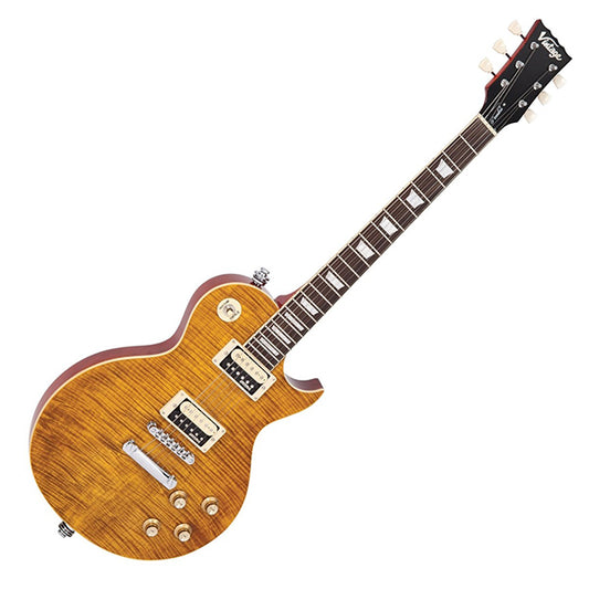 Vintage V100AFD Reissued Series Mahagony Body HH Pickup Electric Guitar Flamed Amber (V100 AFD)