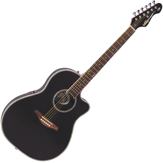 Vintage VR6BK Synergy Bowlback Electro Acoustic Guitar Black (VR 6BK)