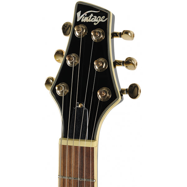 Vintage VRS100C Rock Series Eastern Poplar Body Neck Thru HH Pickup Electric Guitar Gloss Black (VRS 100C)