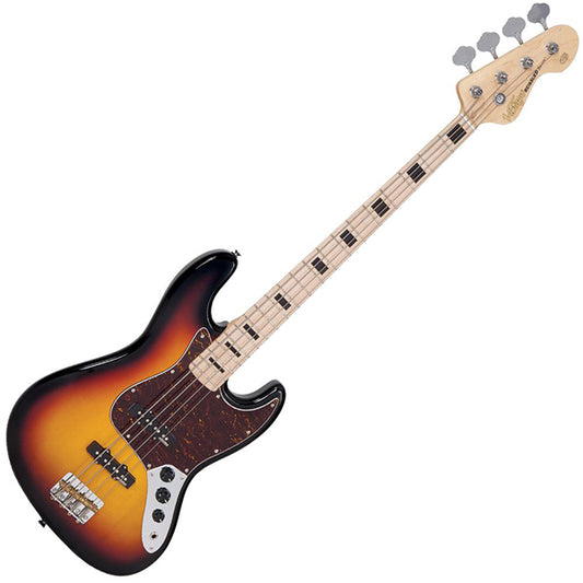 Vintage VJ74MSSB Icon Series 4 Strings Eastern Poplar Body Bolt On Jazz Electric Bass Guitar Sunset Sunburst (VJ74 MSSB)