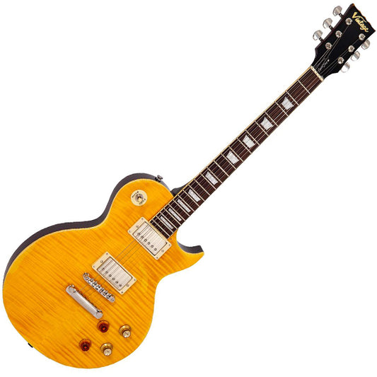 Vintage V100MRPGM Icon Series Mahagony Body HH Pickup Electric Guitar Distressed Lemon Drop (V100 MRPGM)