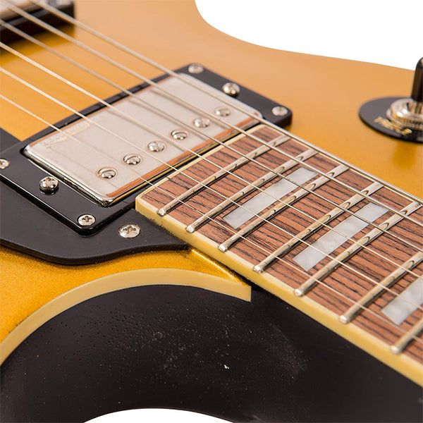 Vintage V100MRJBM Icon Series Mahagony Body HH Pickup Electric Guitar Distressed Gold Top (V100 MRJBM)