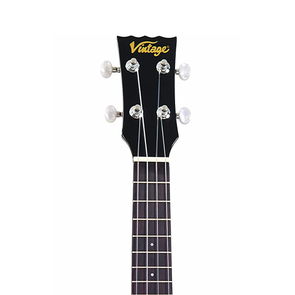 Vintage VUKE1BK Eastern Poplar Body Soprano Size Piezo Pickup Electric Ukulele Hawaii Guitar Gloss Black (VUKE 1BK)