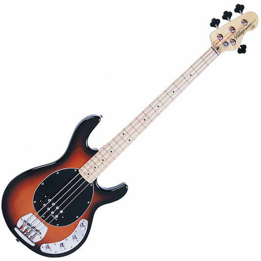 Vintage V964SSB Reissued Eastern Poplar Body 4-String Active Bass Sunset Sunburst (V96 4SSB)