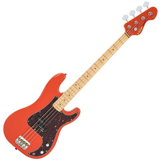 Vintage V4MFR Reissued Bolt On Alder Body 4-String Bass Guitar Firenza Red (V4 MFR)