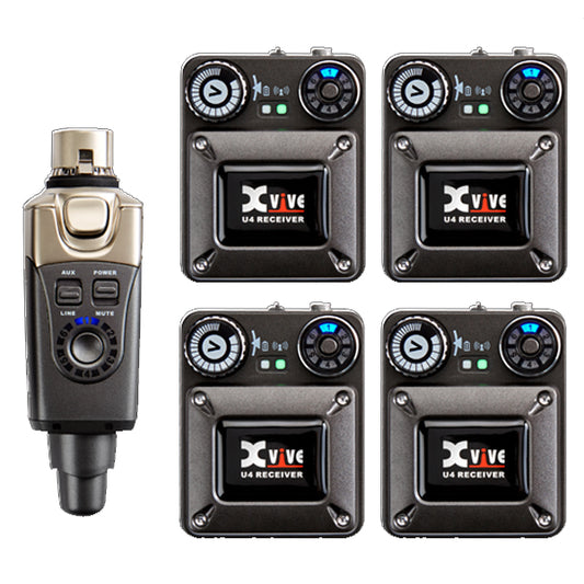 Xvive U4R4 Complete In Ear Monitor Wireless System with Transmitter, Beltpack Receiver Earphones and Headphones (U 4R4)