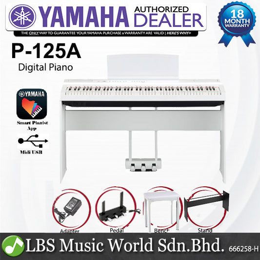 Yamaha P-125A 88 Keys Digital Piano Basic Package (P125 P-125)